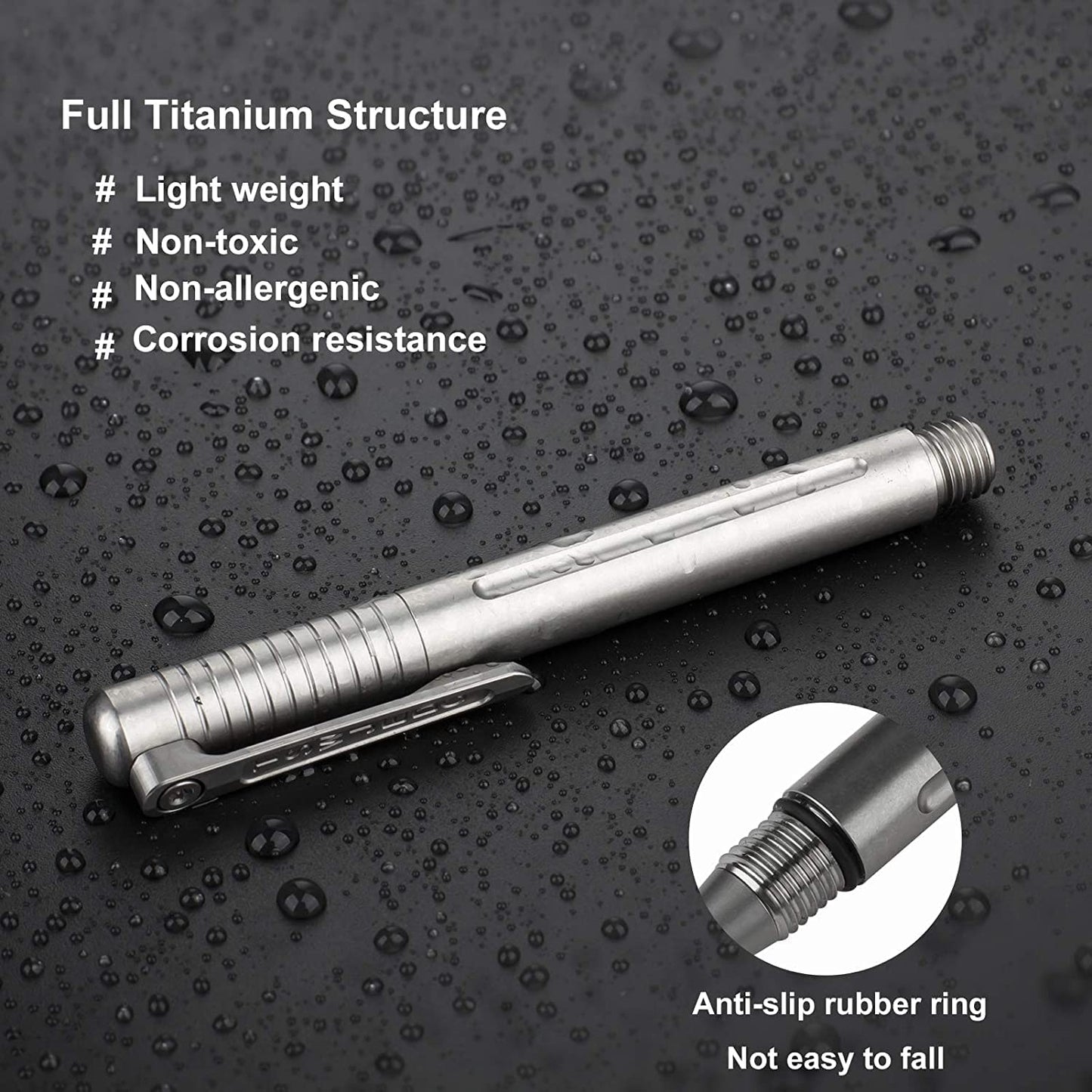 TIMULTI EDC Pocket Pen,Titanium Pen with Clip, Black Pen,Metal Pen,Mini Ballpoint Pen for Your Everyday Carry, Grey